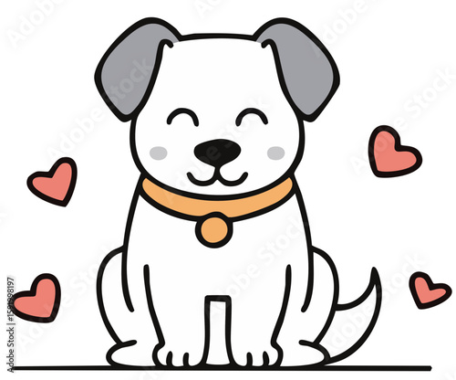 Cute Puppy: A charming cartoon of a cheerful puppy, radiating warmth and affection with heart symbols surrounding it, embodying unconditional love and playful happiness.