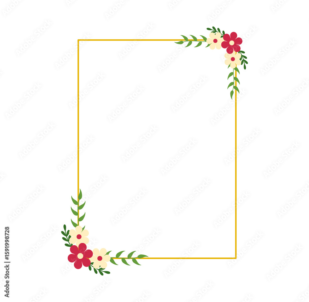 Obraz premium Flat Style Floral Frame with Greenery for Elegant Label or Packaging Design