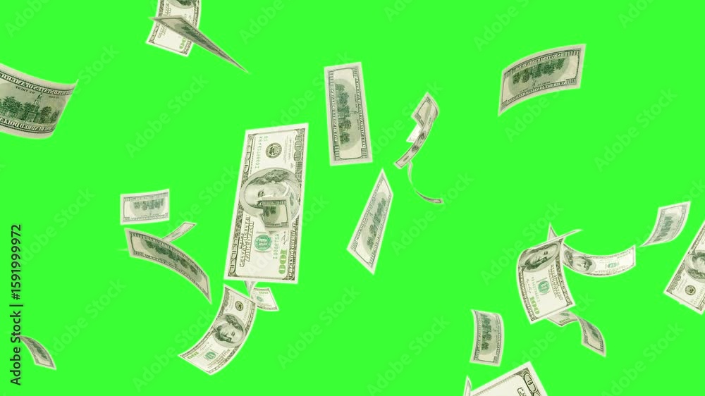Raining money stock video 100 dollar over green screen chroma key ...