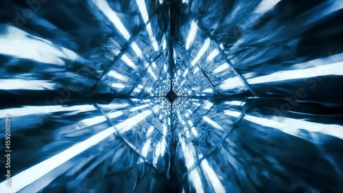 Infinite Futuristic Tunnel Loop with Glowing Blue-White Lights