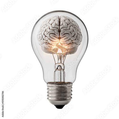  A light bulb with a brain inside of it [Transparent Background PNG].