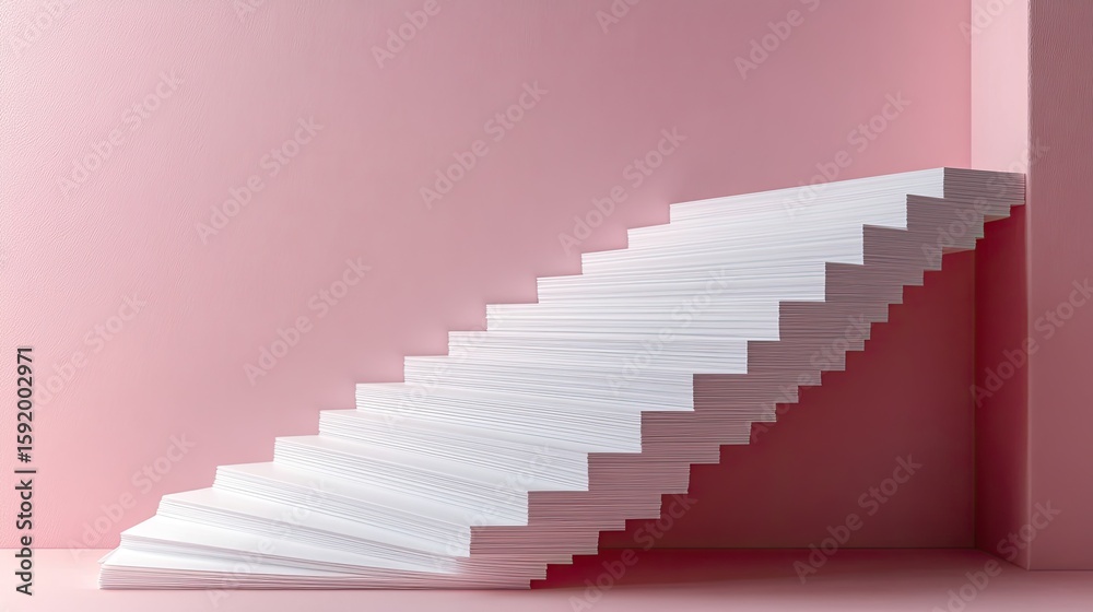 Abstract Stairs Made of Paper Against Pink Background Abstract Stairs Made of Paper Against Pink Background