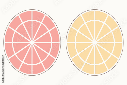 Two abstract oval shapes with radial lines representing citrus fruit slices