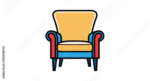 Comfortable upholstered armchair with tall back and wide seat for living room furniture