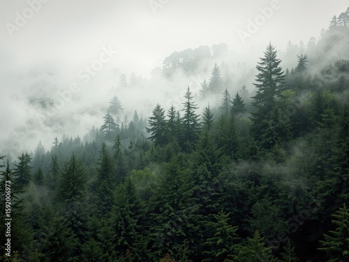 Enchanting Forest in Mist: Peaceful Nature Escape