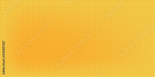 Yellow orange halftone pattern. Retro comic gradient background.