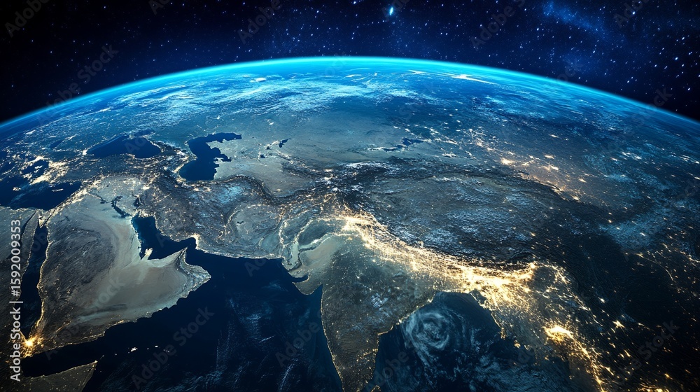 Obraz premium Earth View Showing City Lights and the Middle East From Space
