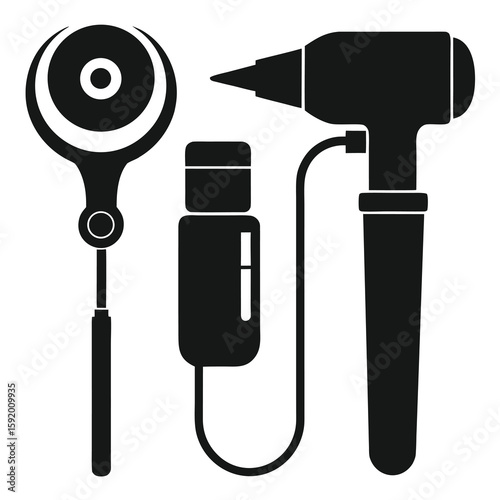 Medical Instruments Black and White Doctor's Tools for Examination