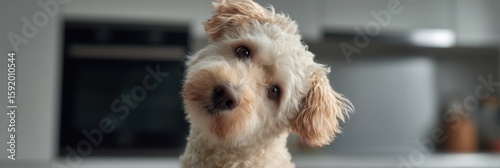 Curious dog tilting head in confusion at home - engaging pet portrait for canine lovers