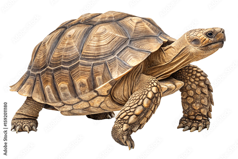 Fototapeta premium Realistic tortoise with textured shell in natural light on white background