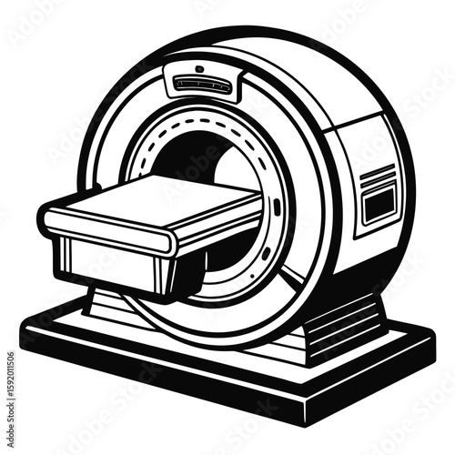 Monochrome Depiction of a CT Scanner Machine for Medical Imaging and Diagnosis