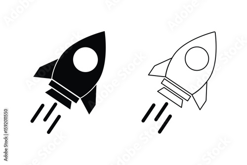 Startup icon line art, vector set. Rocket icon. Rocket launched icon vector. EPS 10