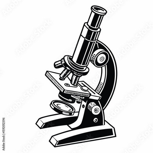 Vintage Microscope Illustration Detailed Black and White Scientific Instrument for Education and Research