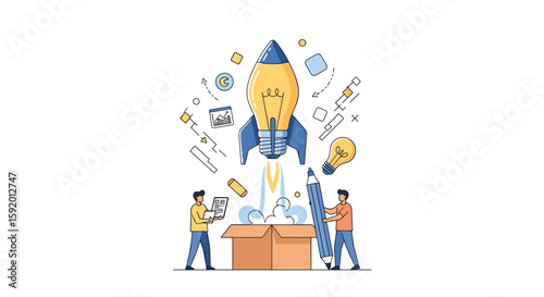 Innovative startup project launch inspiring teamwork and creative idea generation for business growth