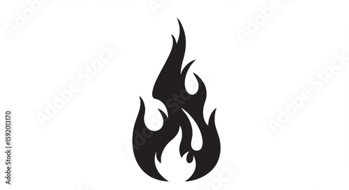 A solid black flame silhouettes, uniquely styled in an upside-down droplet shape.