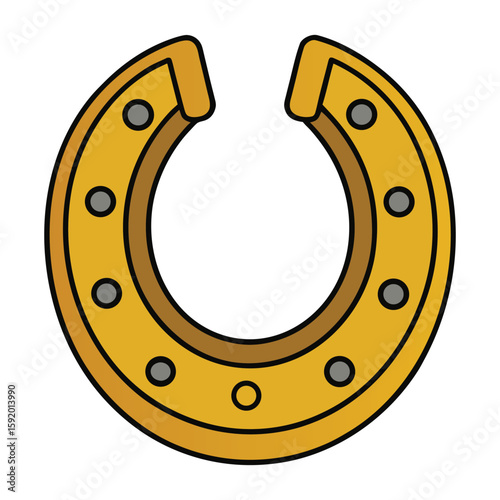 A shiny gold horseshoe symbolizing luck and prosperity, often used as a charm or decor. Its polished surface gleams with elegance and timeless tradition.
