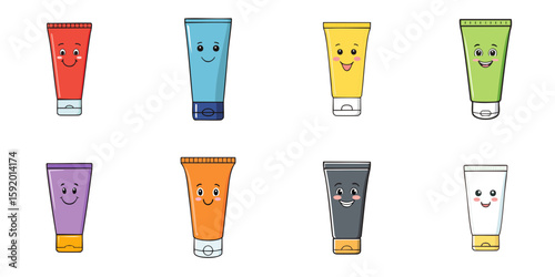Multiple vector illustrations of tubes with cute faces