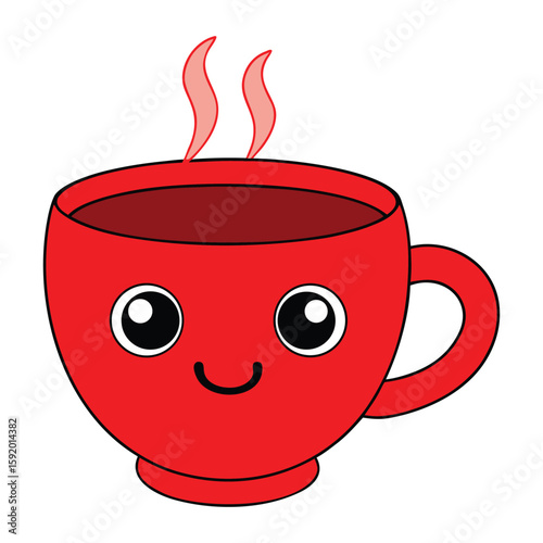 A red cup of coffee sits warm and inviting, with delicate steam swirling upward, filling the air with the rich aroma of freshly brewed comfort and morning energy.
