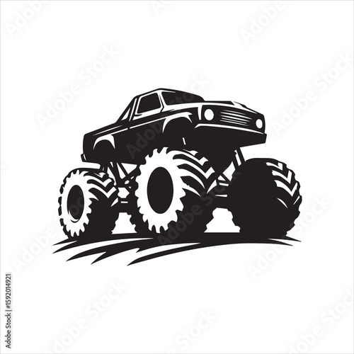 Powerful Black and White Monster Truck Silhouette.