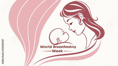 minimal vector of abstract mother-baby silhouette for world breastfeeding week. clean modern layout, ideal for campaigns, posters, or social media awareness