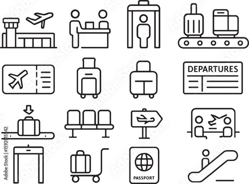 Airport Travel Icons Set airplane ticket