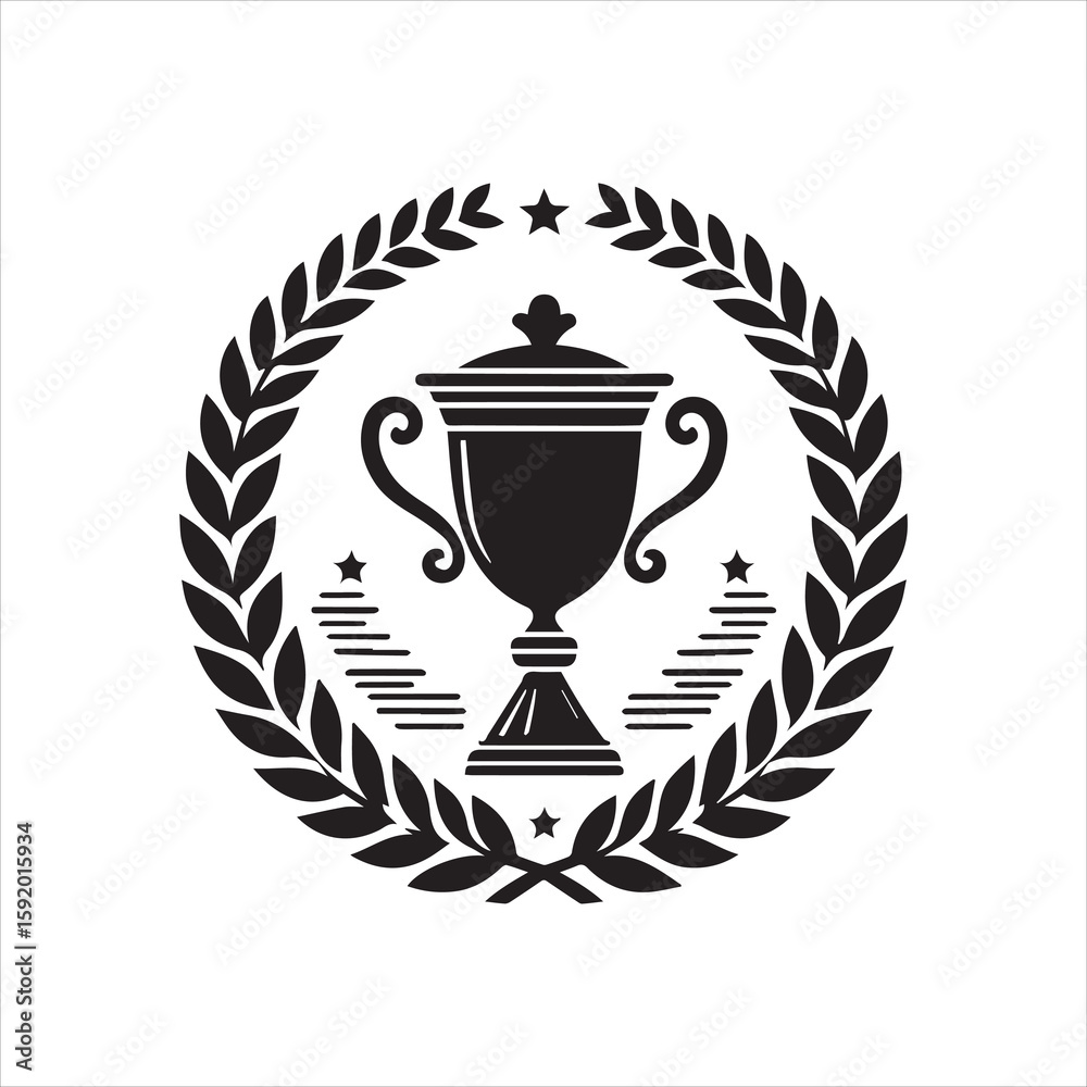 Obraz premium Elegant Black Trophy with Laurel Wreath and Star Accents Symbol of Victory.