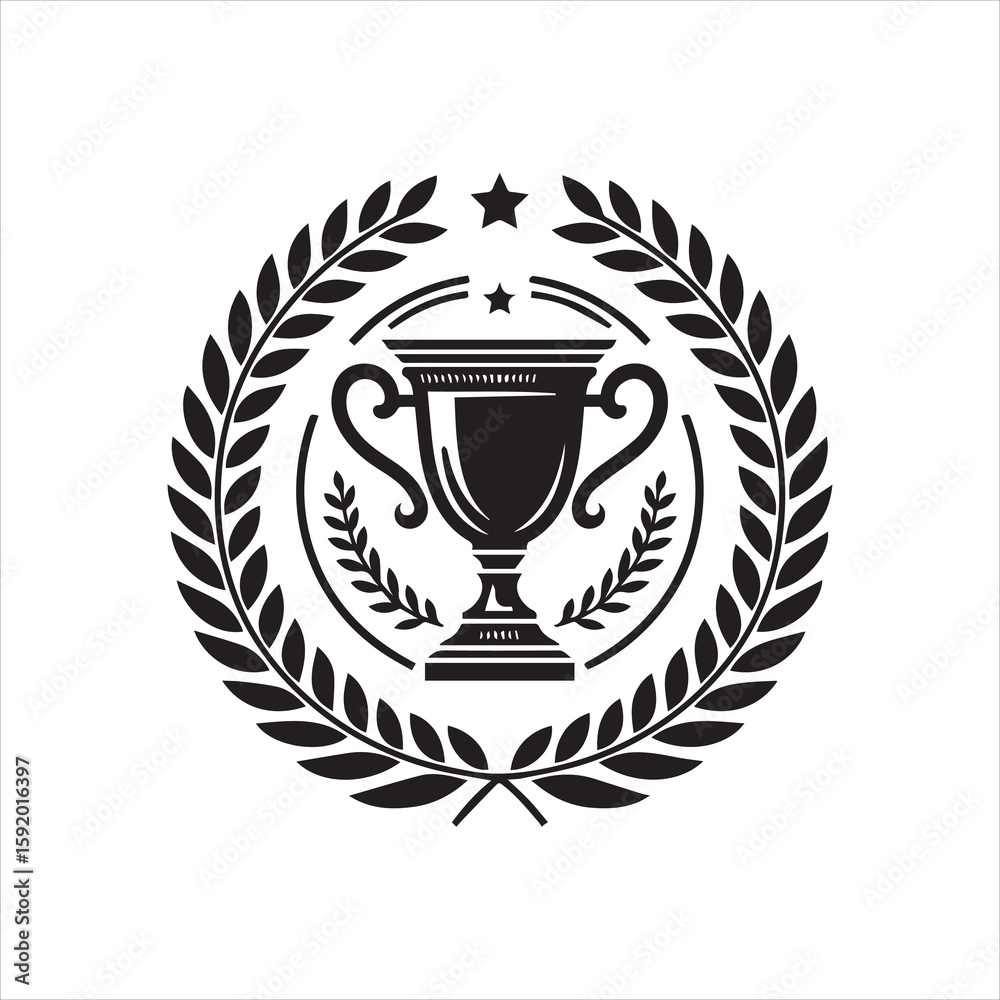Fototapeta premium Classic Black Trophy Emblem with Laurel Wreath and Star.