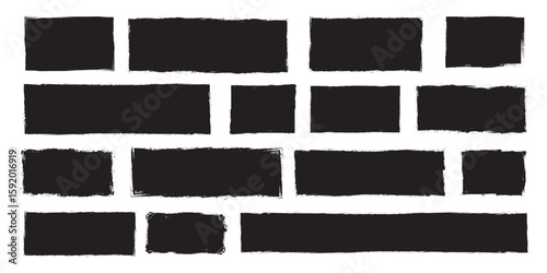 Brush strokes vector. Brush rectangles for decorative design. Vector set with black doodle rectangular shapes with rough edges, distressed painted textured rectangles. Geometric shape.