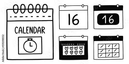 Hand Drawn Calendar Icons Set with Different Styles on transparent background set five hand drawn calendar icons various styles This image has background making ideal for