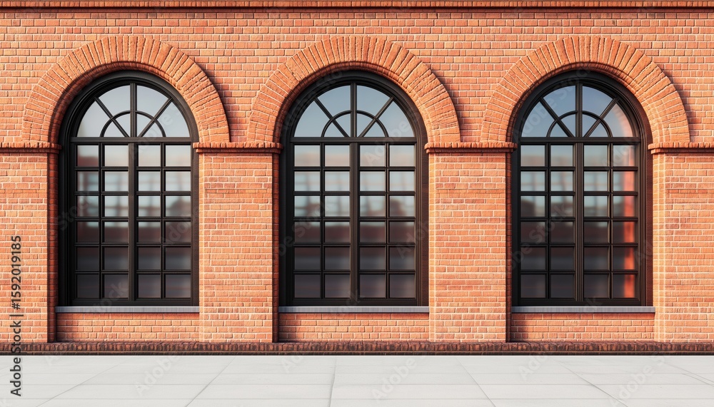Fototapeta premium Old Building'S Brick Wall Featuring Arched Windows: A Vintage Exterior Design Adding Character And Charm To The Structure.