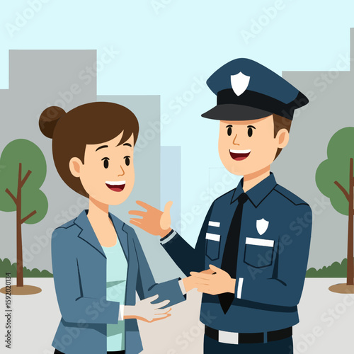 "Police Officer Helping Citizen Public Safety Illustration"