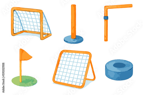 watercolor icon portable practice goal offset single post detachable crossbar goal marker training kick net ground sleeve cover paint colo isolated
