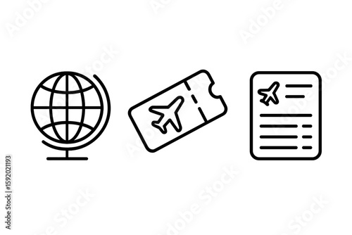Out icon : globe airplane ticket f schedule perfect icons style isolated transparent