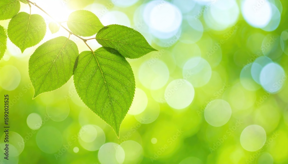 Naklejka premium Vibrant green leaves bathed in sunlight