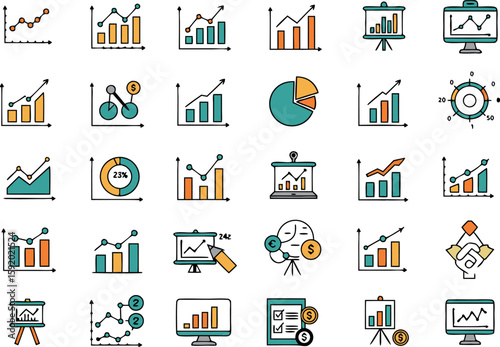 Business analysis and financial data visualization with charts and graphs for presentation and reporting use cases