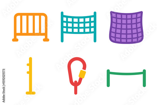 si objects spectator barrier screen side divider net debris catch mesh high rise support mast quick release hook perimeter top rope solid color icon out vector fills palette minimal isolated