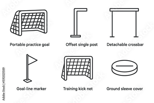 out stroke icon portable practice goal offset single post detachable crossbar goal marker training kick net ground sleeve cover mono icons style isolated