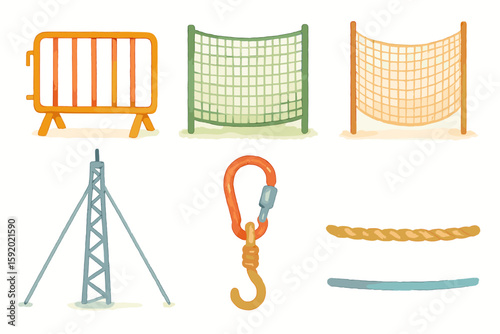 watercolor icon spectator barrier screen side divider net debris catch mesh high rise support mast quick release hook perimeter top rope paint colo isolated