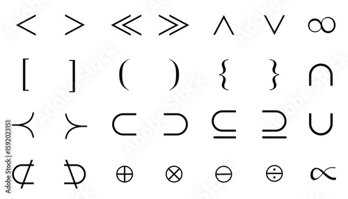 Comprehensive Set of Brackets, Operators, and Logic Symbols in Vector, Mathematical Operators, logics, infinity, union, math related scientific symbols in vector form, for educational use