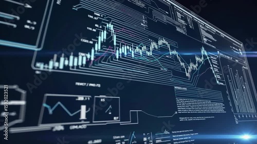 Data visualization highlights advanced analytics in a futuristic environment with dynamic graphs and patterns
