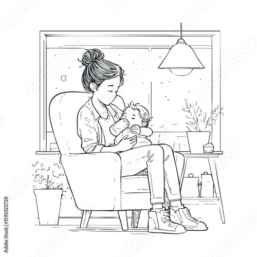 Caring mother reading to child in cozy indoor setting at night