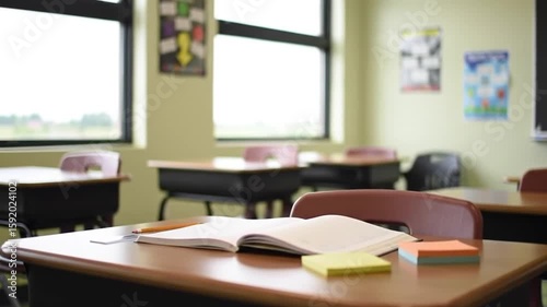 Classroom Learning Environment with Open Book on Desk