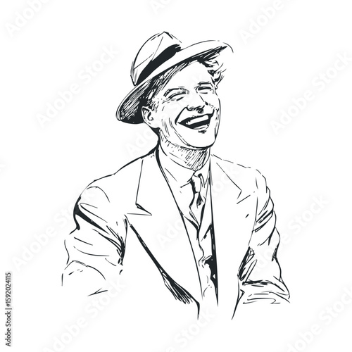 Joyful man in hat expressing happiness in vintage style