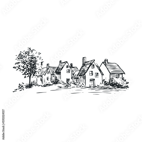 Charming village houses in a serene countryside setting