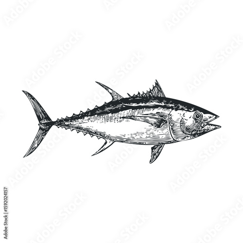 Illustration of a detailed bluefin tuna fish design for culinary art