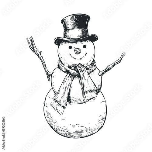 Cheerful snowman decorated for winter fun and holiday celebration