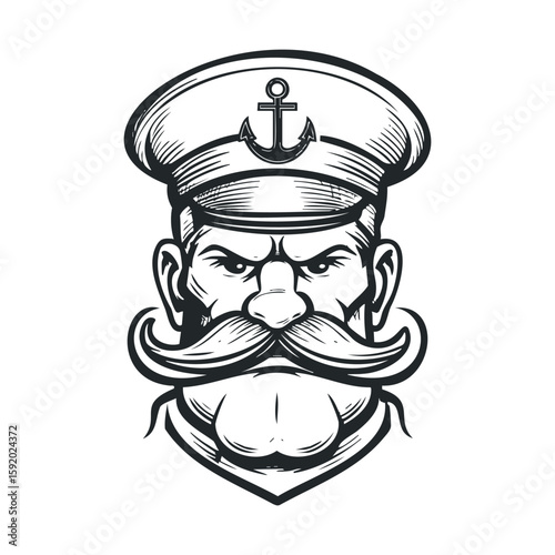 Strong sailor captain with mustache and nautical anchor design