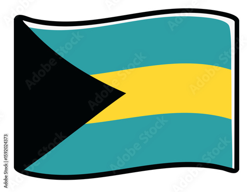 Bahamian Flag Icon: A vibrant illustration of the Bahamian flag, featuring a black triangle, gold band, and aquamarine field, symbolizing national pride and identity.