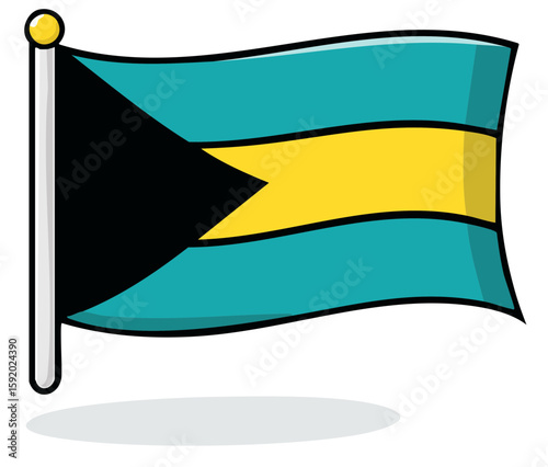 Bahamas Flag: The national flag of the Bahamas, a symbol of this island nation, features bold colors and a striking design representing the country's rich heritage and identity.