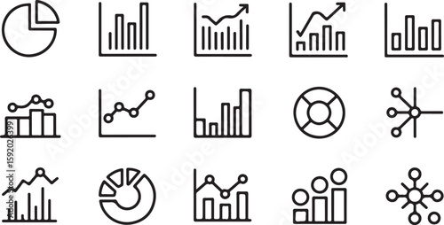 Various graphical representations of data and statistics chart analysis